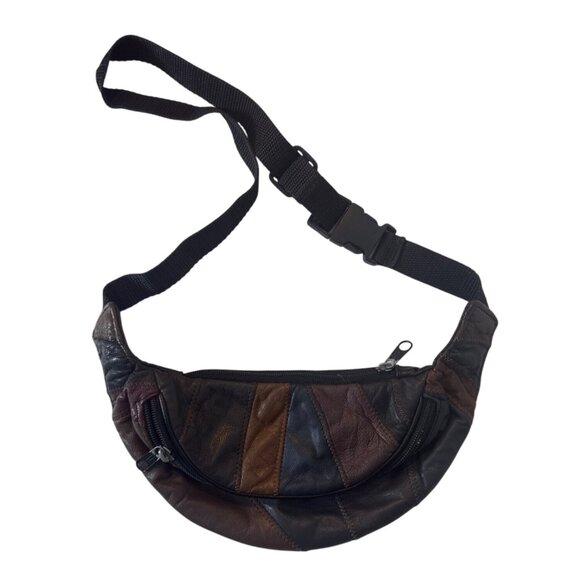 Vintage Leather Patchwork Waist Bag/Fanny Pack With Adjustable Strap & Zipper - Picture 1 of 4